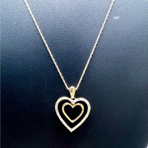 10k Yellow Gold Diamond Double Heart Pendant Necklace